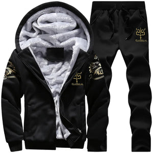 Autumn Men Jacket Set Fashion Embroidered Warm Male Hooded Coat Trends Versatile Top Clothing Locomotive Streetwear Casual Pants
