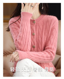 BELIARST Autumn Winter 100% Mink Cashmere Women's Clothes Round Neck Cardigan Knitted Solid Color Sweater Twisted Flower BR-050