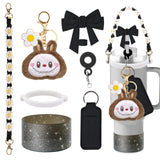 Bling For Stanley Cup Accessories Tumbler Include Glitter Bow Straw Topper Cover, Water Bottle Handle Strap, Boot, Keychain Gift