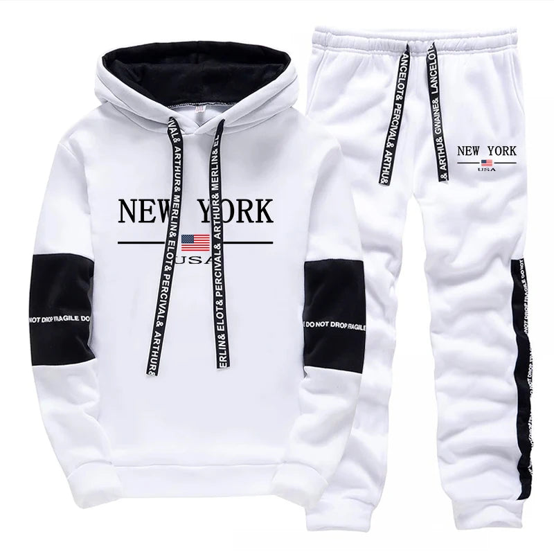 New York Hooded Sweatshirts and Elastic Sweatpants Autumn Hot Sale Mens Fashion Tracksuit Ubran Causal Sport Jogging Suits