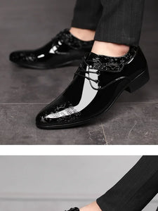 Shoes for Men Casual Business Dress Shoes Lace Up Formal Black Patent Leather Brogue Shoes for Male Wedding Party Office Oxfords