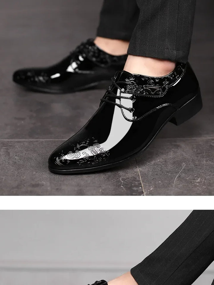 Shoes for Men Casual Business Dress Shoes Lace Up Formal Black Patent Leather Brogue Shoes for Male Wedding Party Office Oxfords