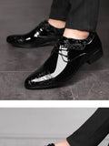Shoes for Men Casual Business Dress Shoes Lace Up Formal Black Patent Leather Brogue Shoes for Male Wedding Party Office Oxfords