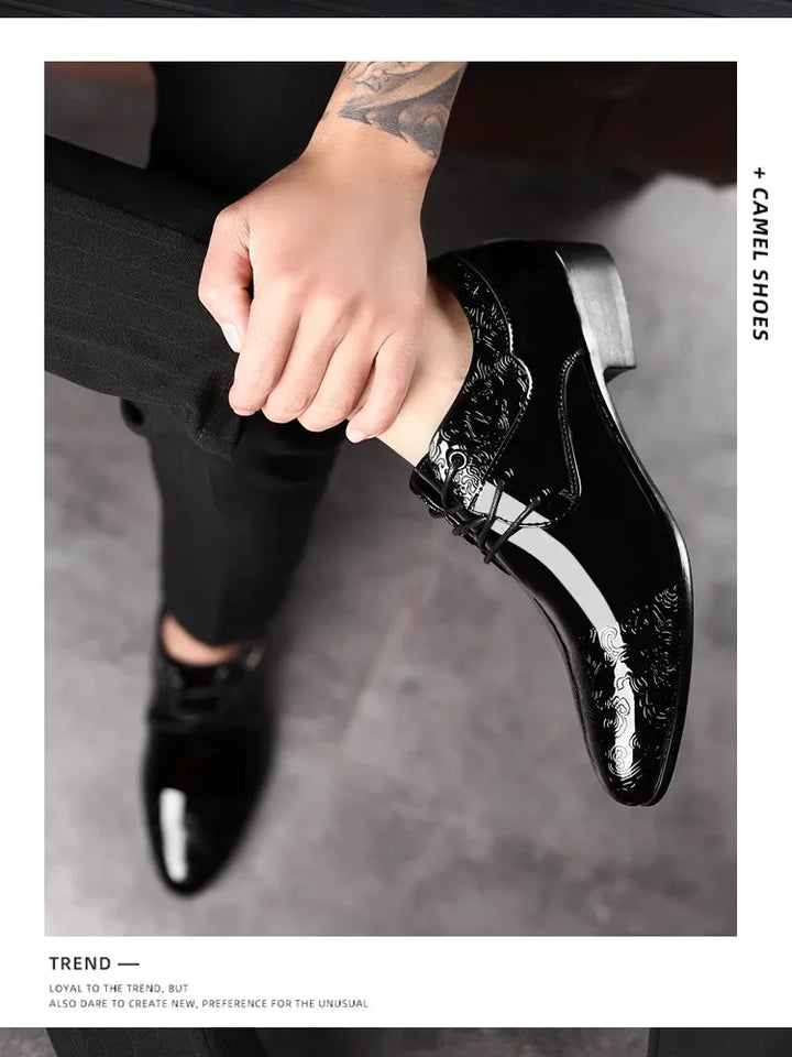 Shoes for Men Casual Business Dress Shoes Lace Up Formal Black Patent Leather Brogue Shoes for Male Wedding Party Office Oxfords