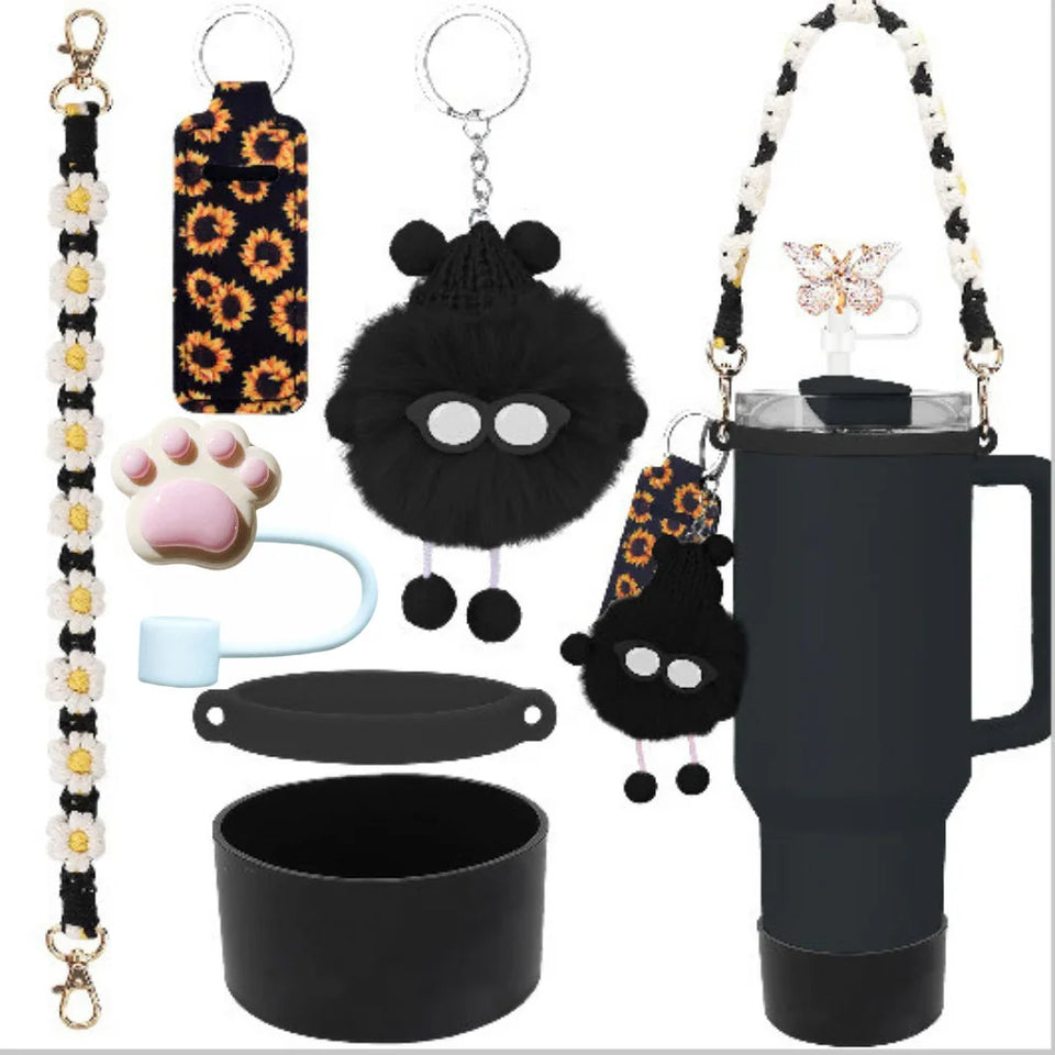 Bling For Stanley Cup Accessories Tumbler Include Glitter Bow Straw Topper Cover, Water Bottle Handle Strap, Boot, Keychain Gift