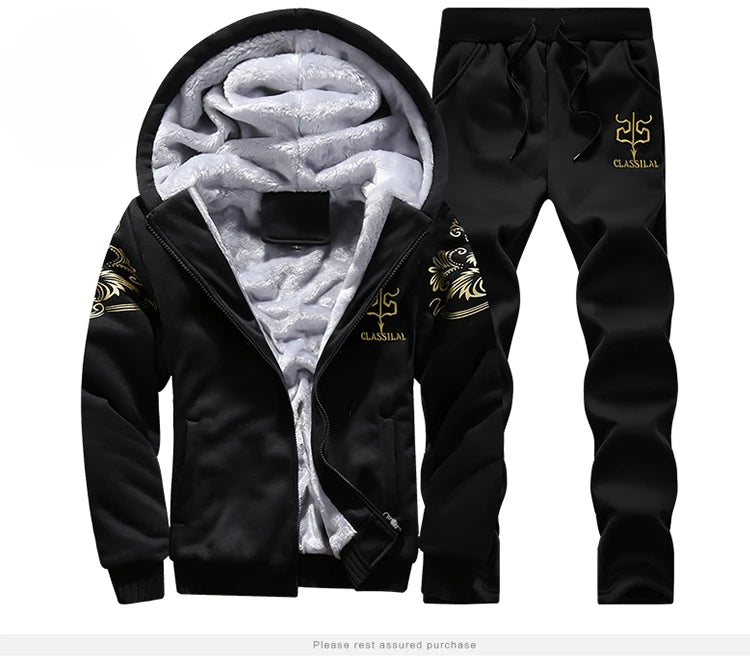 Autumn Men Jacket Set Fashion Embroidered Warm Male Hooded Coat Trends Versatile Top Clothing Locomotive Streetwear Casual Pants