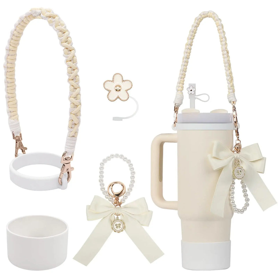 Bling For Stanley Cup Accessories Tumbler Include Glitter Bow Straw Topper Cover, Water Bottle Handle Strap, Boot, Keychain Gift