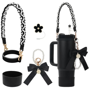 Bling For Stanley Cup Accessories Tumbler Include Glitter Bow Straw Topper Cover, Water Bottle Handle Strap, Boot, Keychain Gift