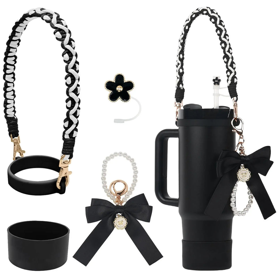 Bling For Stanley Cup Accessories Tumbler Include Glitter Bow Straw Topper Cover, Water Bottle Handle Strap, Boot, Keychain Gift