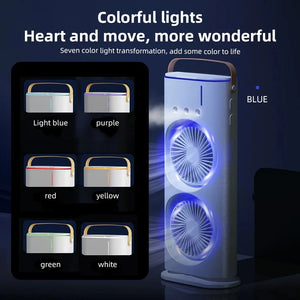 2 In 1 Dual Fan Three Hole Spray Humidification Fan Summer Office Home Air Cooling Fan With 7 Colorful Night Lights Humidifier