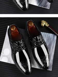Shoes for Men Casual Business Dress Shoes Lace Up Formal Black Patent Leather Brogue Shoes for Male Wedding Party Office Oxfords