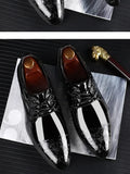 Shoes for Men Casual Business Dress Shoes Lace Up Formal Black Patent Leather Brogue Shoes for Male Wedding Party Office Oxfords