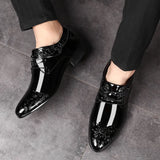 Shoes for Men Casual Business Dress Shoes Lace Up Formal Black Patent Leather Brogue Shoes for Male Wedding Party Office Oxfords