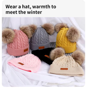 Cute Double Wool Pompom Baby Hat Children Cap Warm Autumn Winter Hats For Kids Boys Girls Knitted Warmer Beanie Caps Bonnet
