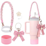 Bling For Stanley Cup Accessories Tumbler Include Glitter Bow Straw Topper Cover, Water Bottle Handle Strap, Boot, Keychain Gift