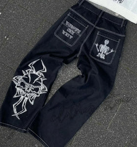 Streetwear Jeans Y2K Pants Womens Gothic Hip Hop Striped Retro Pink Baggy Jeans New High Waisted Wide Leg Trousers Clothes