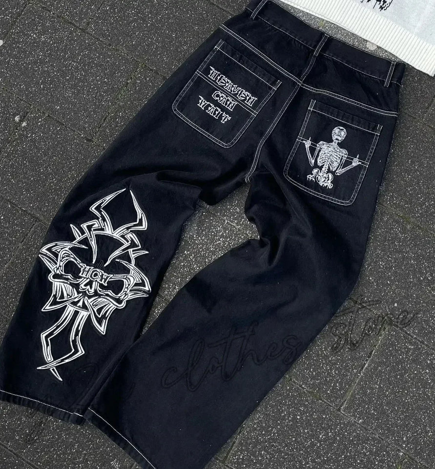 Streetwear Jeans Y2K Pants Womens Gothic Hip Hop Striped Retro Pink Baggy Jeans New High Waisted Wide Leg Trousers Clothes