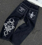 Streetwear Jeans Y2K Pants Womens Gothic Hip Hop Striped Retro Pink Baggy Jeans New High Waisted Wide Leg Trousers Clothes