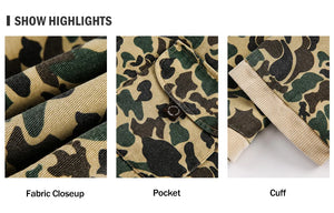 Camouflage Cargo Jacket Mens Autumn Pocket Retro Streetwear Spliced Lapel Long Sleeve Zipper Fly Outerwear Men