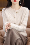 BELIARST Autumn Winter 100% Mink Cashmere Women's Clothes Round Neck Cardigan Knitted Solid Color Sweater Twisted Flower BR-050