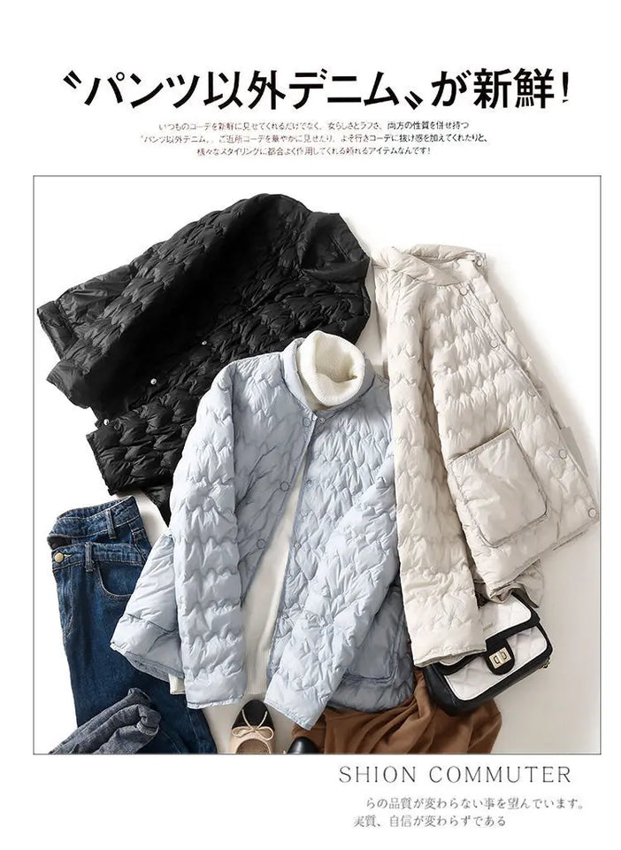 Autumn Winter Women Clothing Lightweight Quilted Jackets Warm Parkas Single-breasted Long Sleeve Windproof Short Outerwear Loose
