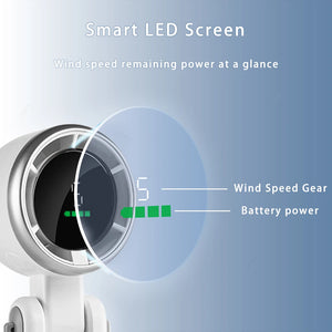 2025 New Hand-held LED Display 180 Degree Folding Desktop Mini Fan Hanging Neck Outdoor Folding High-speed Powerful Turbo Fan