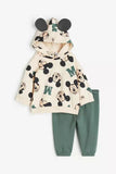 Minnie And Mickey Full Print Hooded Tops Solid Color Leggings Two-piece New Children Cartoon Sweatshirt+Pants Baby Clothes Set