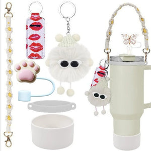 Bling For Stanley Cup Accessories Tumbler Include Glitter Bow Straw Topper Cover, Water Bottle Handle Strap, Boot, Keychain Gift