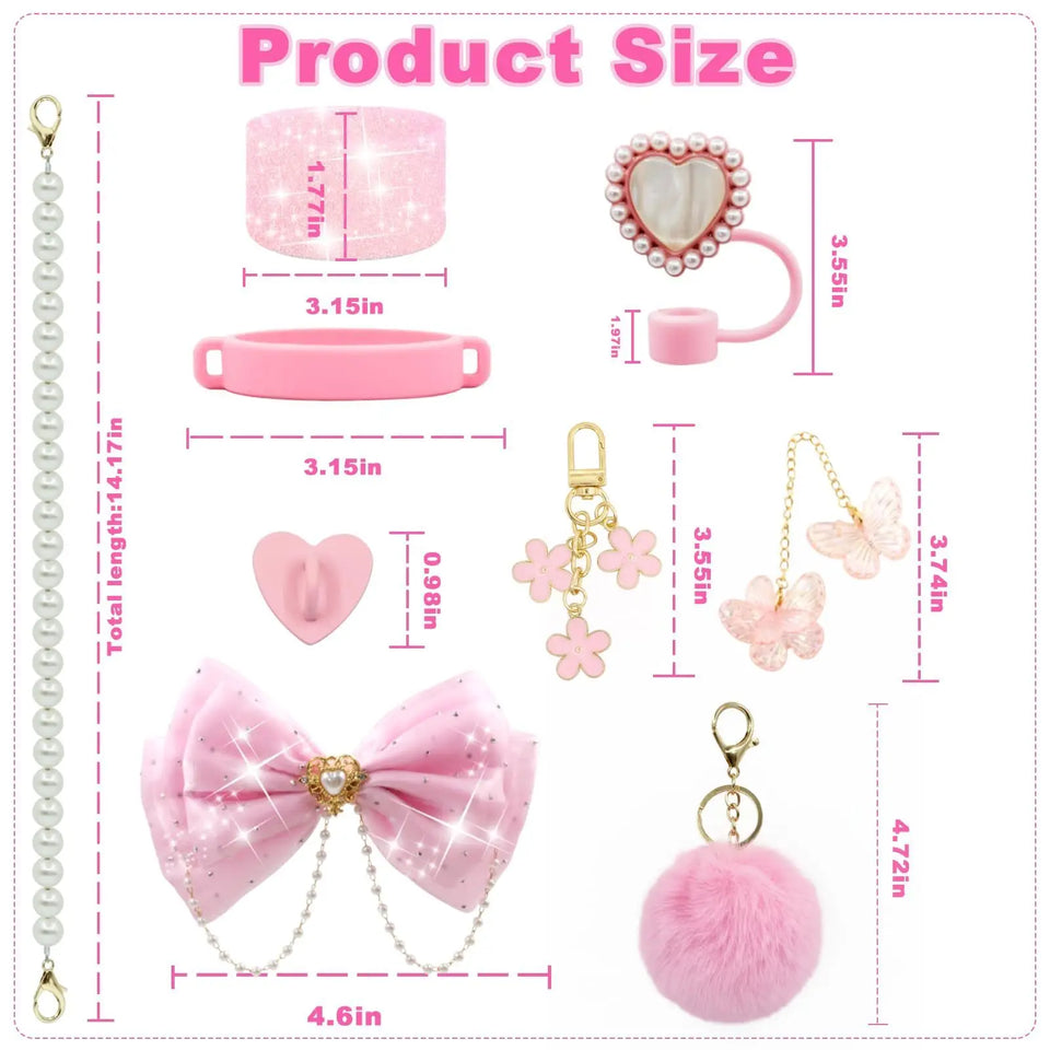 Bling For Stanley Cup Accessories Tumbler Include Glitter Bow Straw Topper Cover, Water Bottle Handle Strap, Boot, Keychain Gift