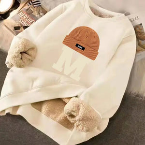 Winter Warm Sweatshirts Sweater Letter Printing Lamb Fleece Unisex Plush Thickened Warm Top Lambswool Thicken Harajuku Pullovers