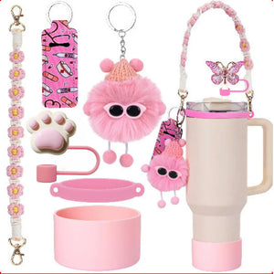 Bling For Stanley Cup Accessories Tumbler Include Glitter Bow Straw Topper Cover, Water Bottle Handle Strap, Boot, Keychain Gift