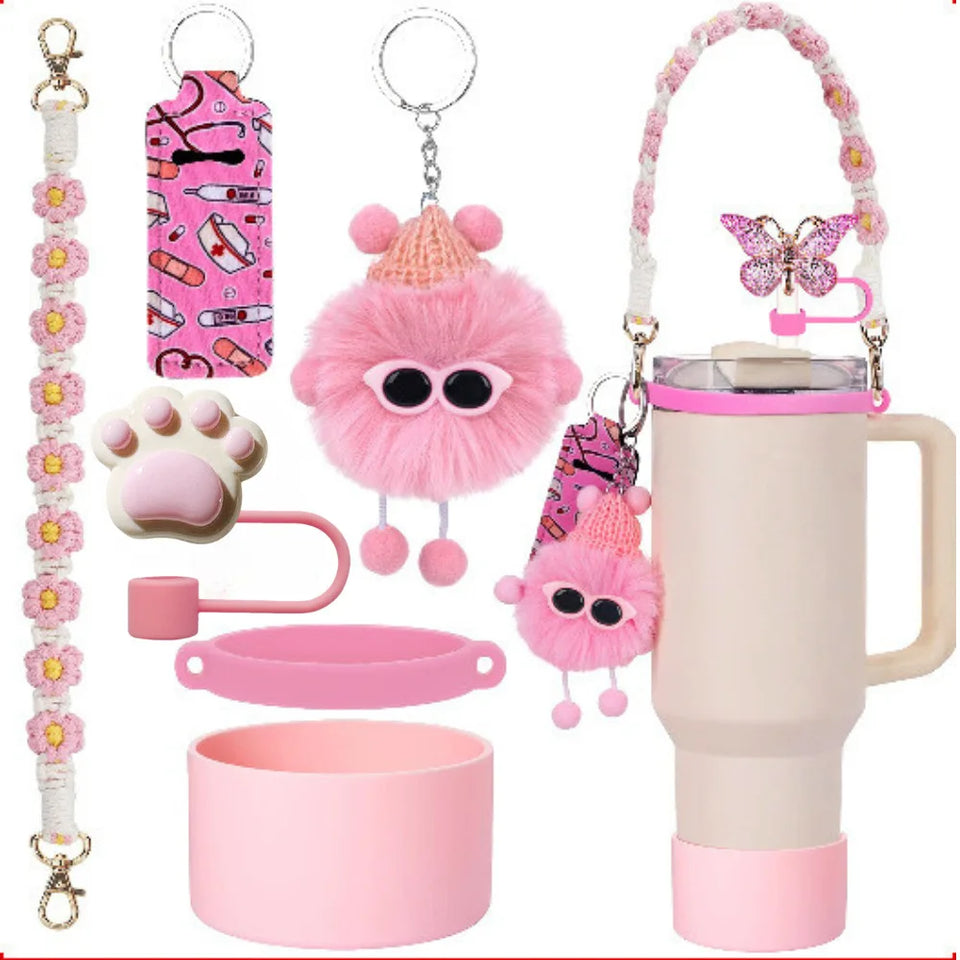 Bling For Stanley Cup Accessories Tumbler Include Glitter Bow Straw Topper Cover, Water Bottle Handle Strap, Boot, Keychain Gift