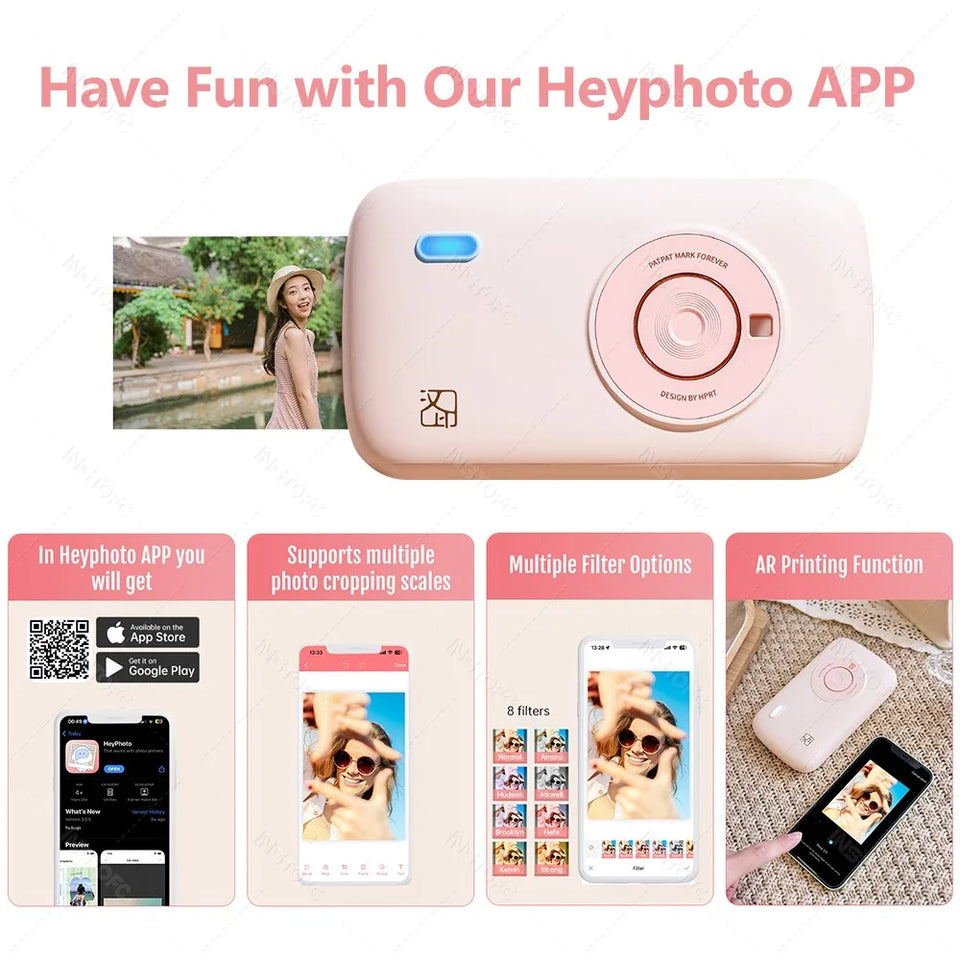 HPRT Pocket Color Photo Printer, or 2x3 inch Sticky-Backed Paper, Mini Portable HD Color Photo Printer, Bluetooth IOS Android