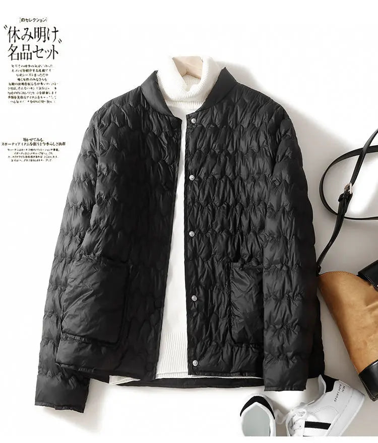 Autumn Winter Women Clothing Lightweight Quilted Jackets Warm Parkas Single-breasted Long Sleeve Windproof Short Outerwear Loose