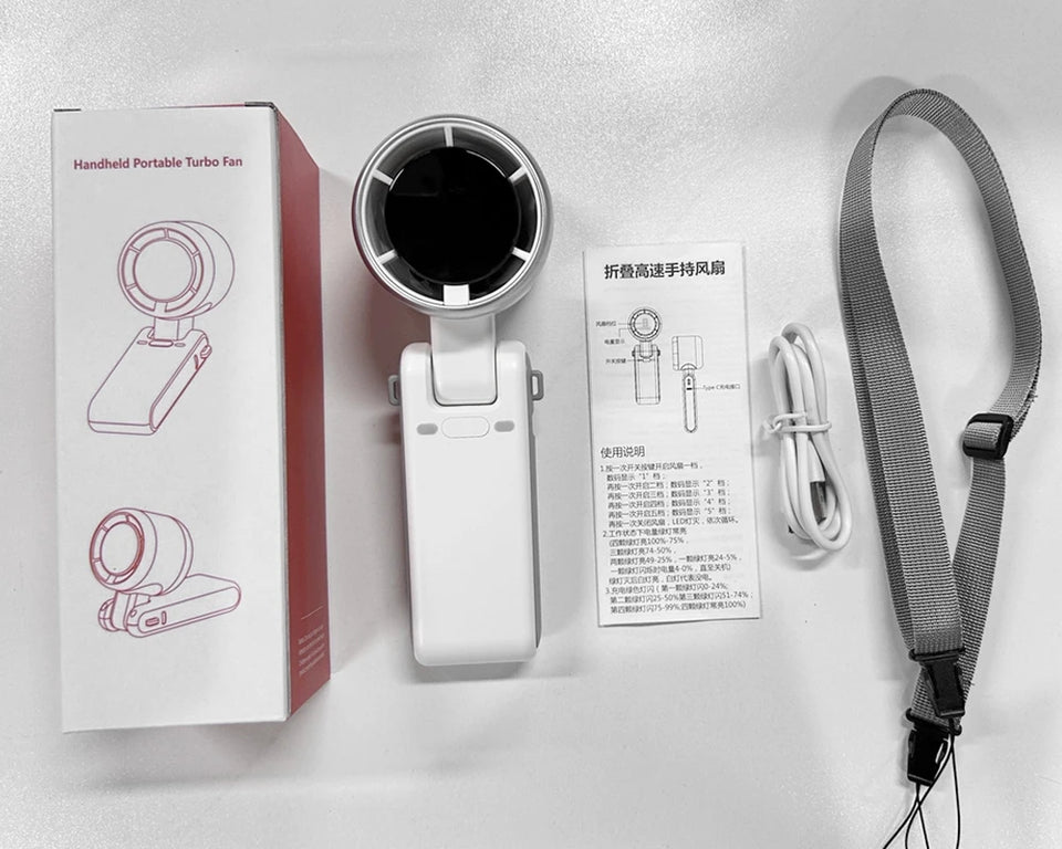2025 New Hand-held LED Display 180 Degree Folding Desktop Mini Fan Hanging Neck Outdoor Folding High-speed Powerful Turbo Fan