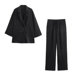Autumn New Women's Clothing European And American Style Fashionable Wrinkled Suit Jacket Casual Pants Set