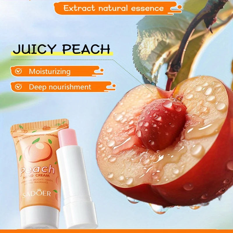 Peach Skincare Set- Nourishing and Moisturizing Hand Cream and Lip Balm Set - Soft Skin All Day Long. Holiday Gifts