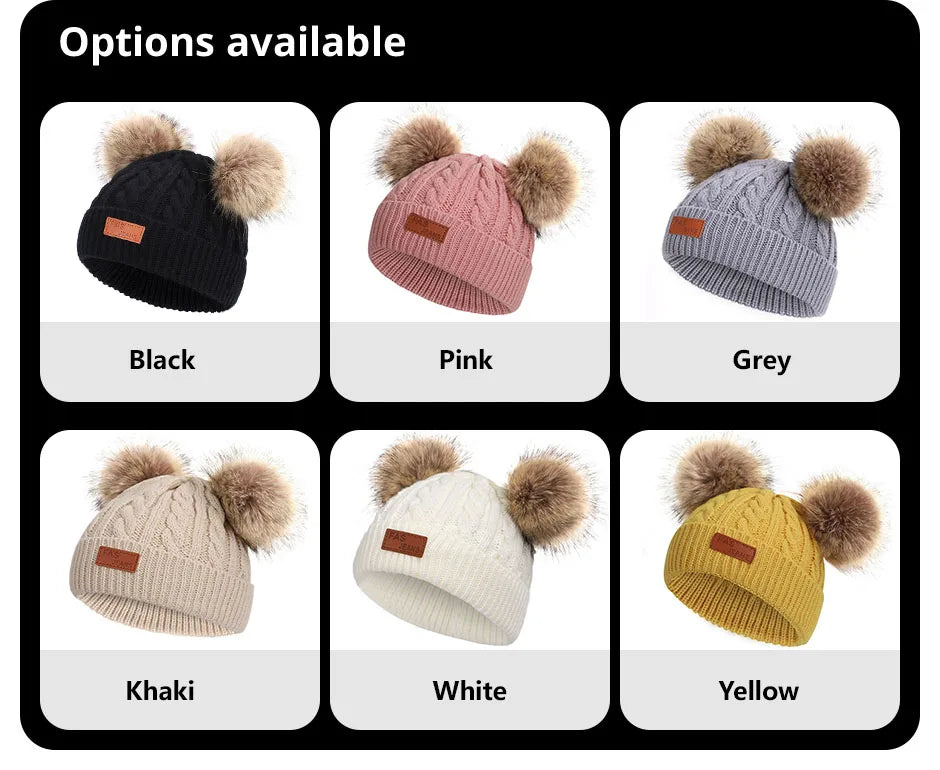 Cute Double Wool Pompom Baby Hat Children Cap Warm Autumn Winter Hats For Kids Boys Girls Knitted Warmer Beanie Caps Bonnet