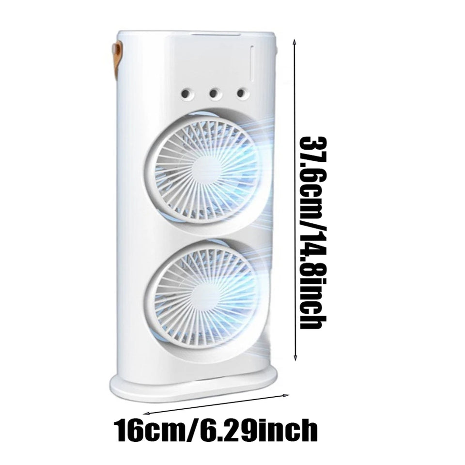 2 In 1 Dual Fan Three Hole Spray Humidification Fan Summer Office Home Air Cooling Fan With 7 Colorful Night Lights Humidifier