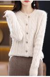 BELIARST Autumn Winter 100% Mink Cashmere Women's Clothes Round Neck Cardigan Knitted Solid Color Sweater Twisted Flower BR-050