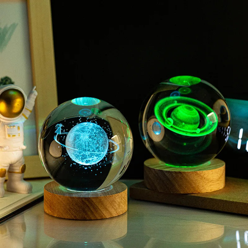 3D Colored Luminous Crystal Ball Astronomy Galaxy Crystal Sphere Beside Lamp Solar System Glassic Snow Globe Desktop Decorations
