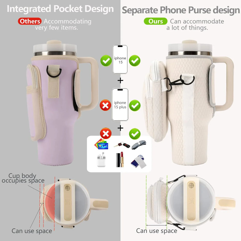 Water Bottle Bag for Stanley 40oz 2.0 Handbag with Metal Buckle Insulated Cup Portable Storage Bag for Stanley Cup Accessories