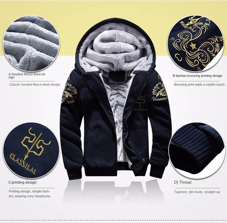 Autumn Men Jacket Set Fashion Embroidered Warm Male Hooded Coat Trends Versatile Top Clothing Locomotive Streetwear Casual Pants