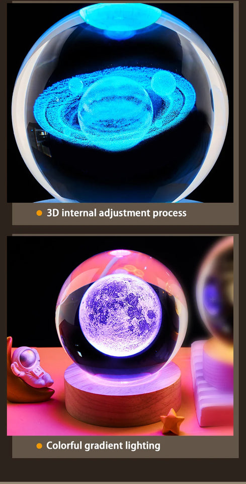 3D Colored Luminous Crystal Ball Astronomy Galaxy Crystal Sphere Beside Lamp Solar System Glassic Snow Globe Desktop Decorations