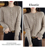 BELIARST Autumn Winter 100% Mink Cashmere Women's Clothes Round Neck Cardigan Knitted Solid Color Sweater Twisted Flower BR-050