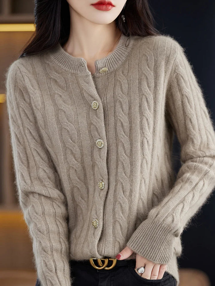 BELIARST Autumn Winter 100% Mink Cashmere Women's Clothes Round Neck Cardigan Knitted Solid Color Sweater Twisted Flower BR-050
