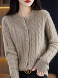 BELIARST Autumn Winter 100% Mink Cashmere Women's Clothes Round Neck Cardigan Knitted Solid Color Sweater Twisted Flower BR-050