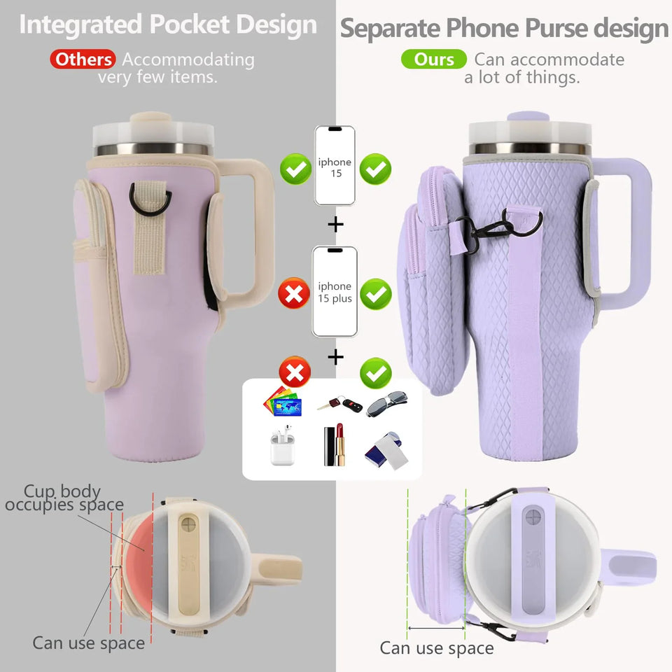 Water Bottle Bag for Stanley 40oz 2.0 Handbag with Metal Buckle Insulated Cup Portable Storage Bag for Stanley Cup Accessories