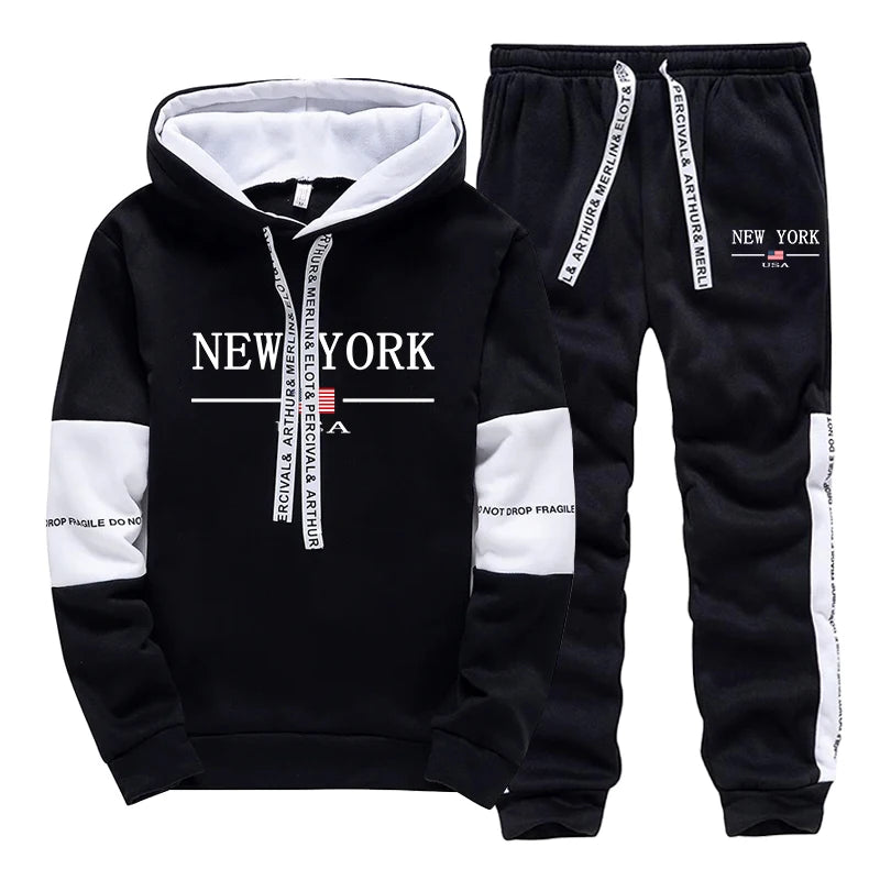 New York Hooded Sweatshirts and Elastic Sweatpants Autumn Hot Sale Mens Fashion Tracksuit Ubran Causal Sport Jogging Suits