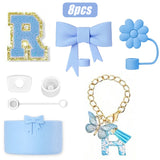 8PCS Cup Accessories Set for Stanley Cup 30oz 40oz, A-Z Initials Decorations, Including Silicone Straw Cover Cap,Sticker ﻿ ﻿